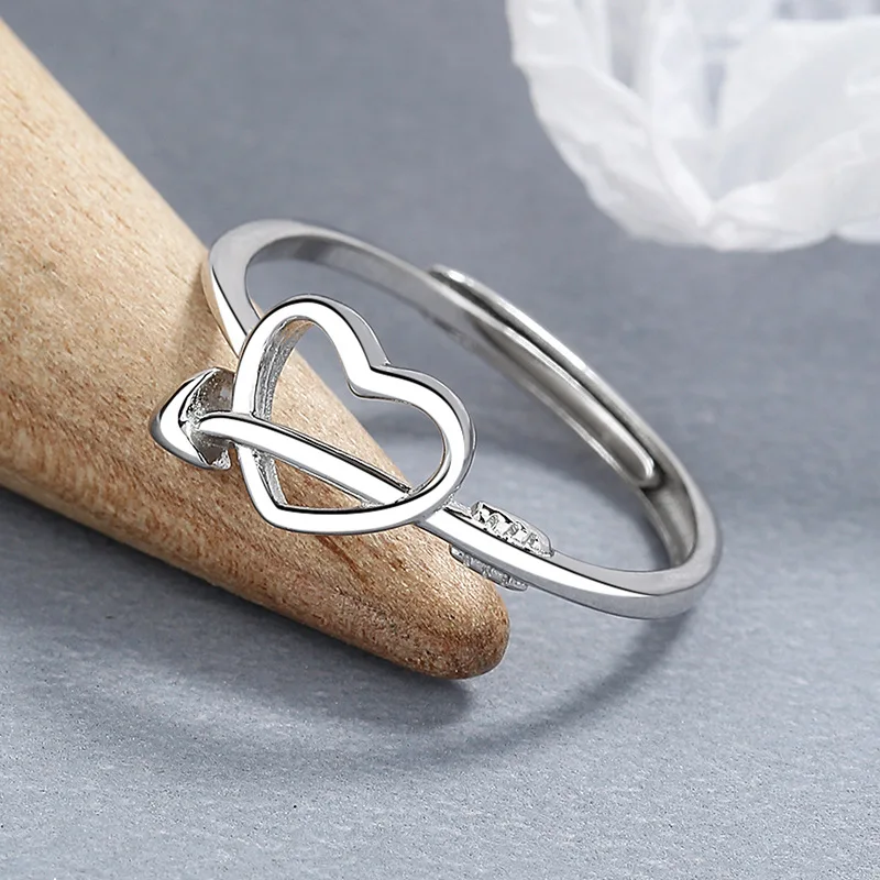 RYJU-anillo abierto de Plata de Ley 925 para mujer, Piercing con forma de corazón, flecha Simple, versátil, joyería creativa para boda