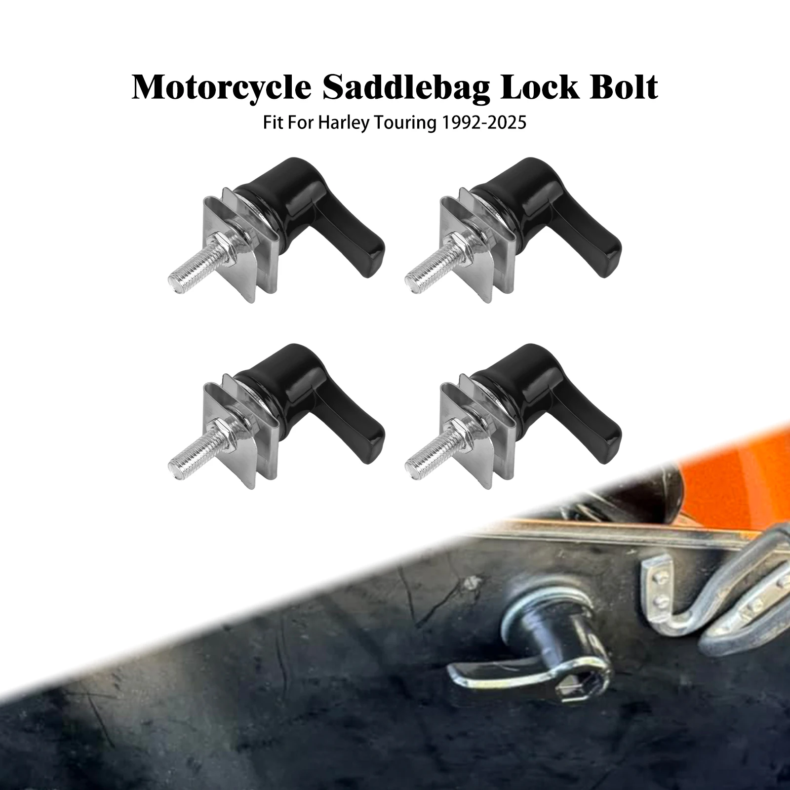 

Motorcycle 4 Pcs Saddlebag Lever Lock Bolts & Nuts Kit Black For Harley Touring CVO Road Street Electra Glide Road King 1992-25