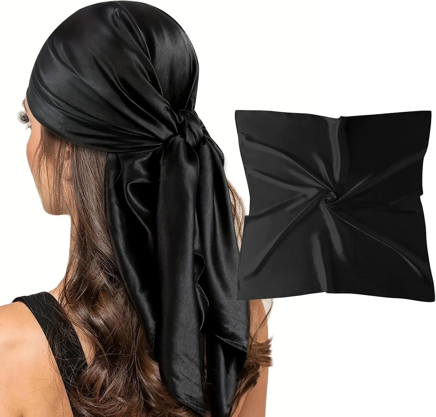 

35' Square Silk Like Head Scarf - Women's Fashion Satin Scarf Bandana for Hair Wrapping at Night.