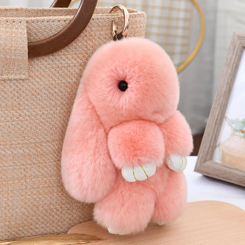 Fashion 100% Real Genuine Rex rabbit Fur Keychain Pendant Bag Car Charm Tag Cute Mini Rabbit Toy Doll Real Fur Monster Keychains