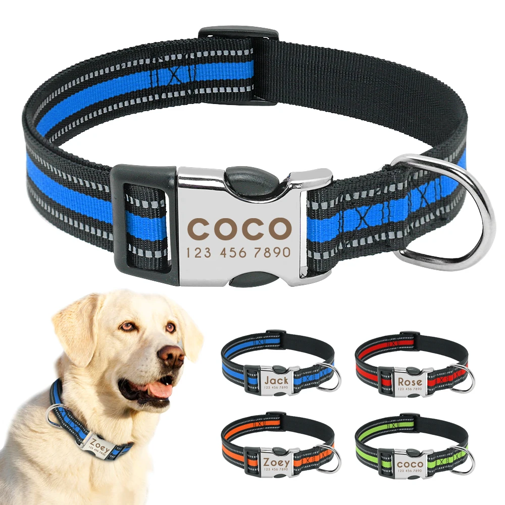 

Personalized Dog Collar Nylon Reflective Pet ID Tag Collars Adjustable Pets Necklace For Small Medium Large Dogs Free Engraved