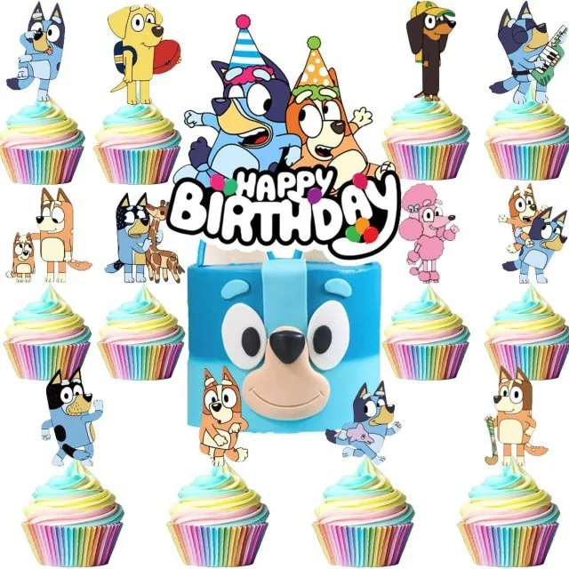 

Blueys Cartoon Birthday Decoration Card Children's Birthday Cake Decoration Theme Party Cake Decoration Children's Birthday Gift