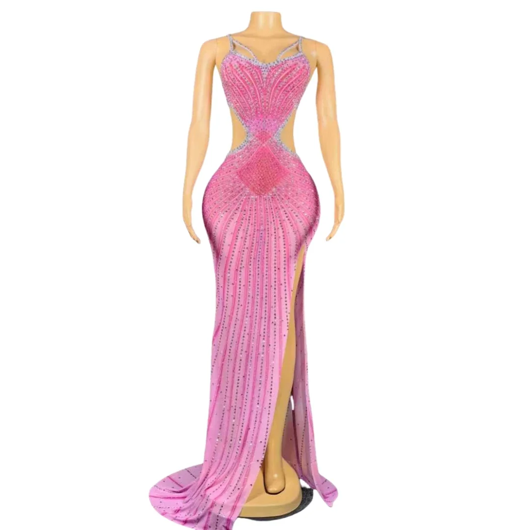 

Rose Red White Black Rhinestone Long Dress For Women Backless Sleeveless Dressy Summer Evening Prom Queen Drag Queen Costume