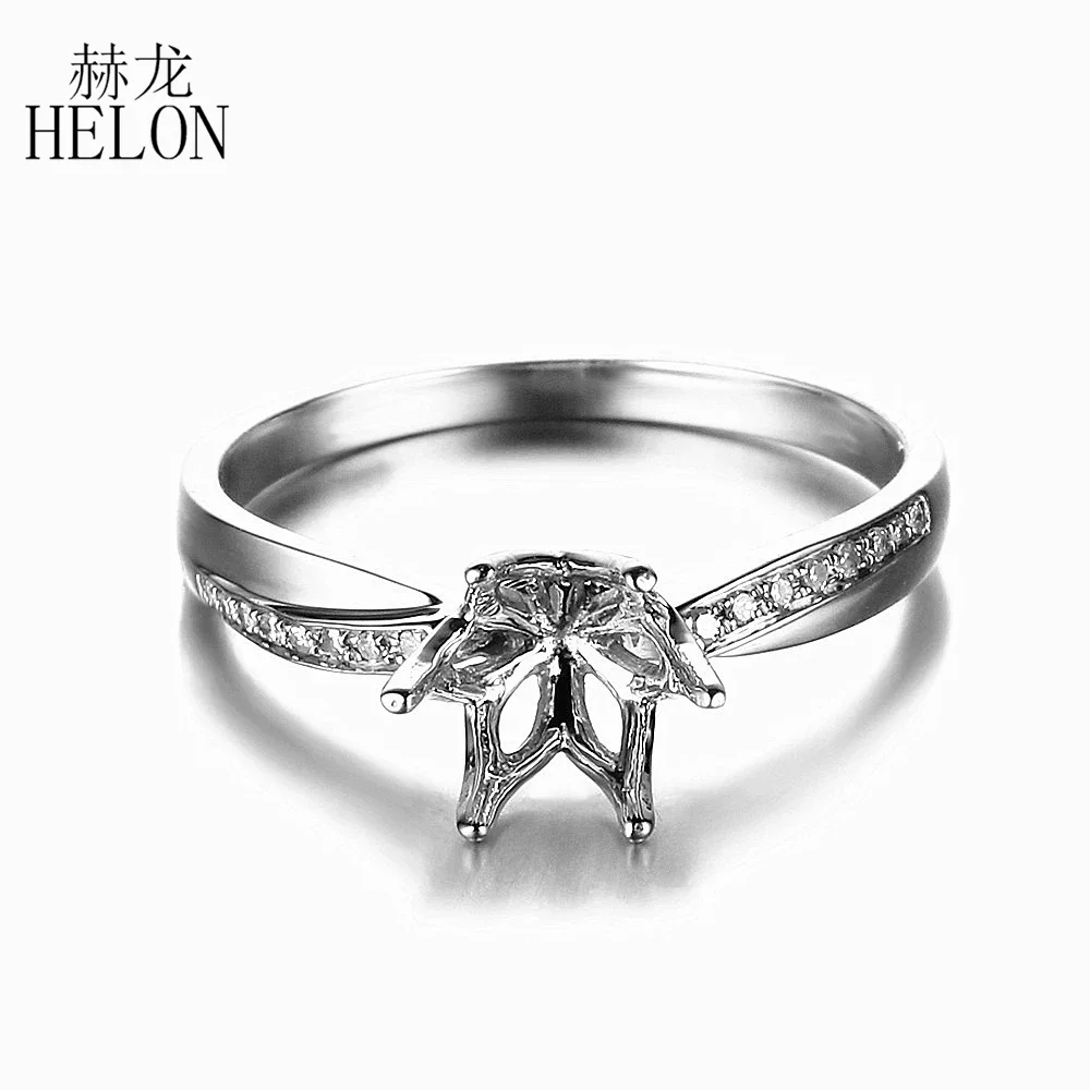 

HELON Women Diamonds Ring Solid 14K 10k White Gold Natural Diamonds Semi Mount Engagement Ring Setting Fit Round Cut 6.5-7mm