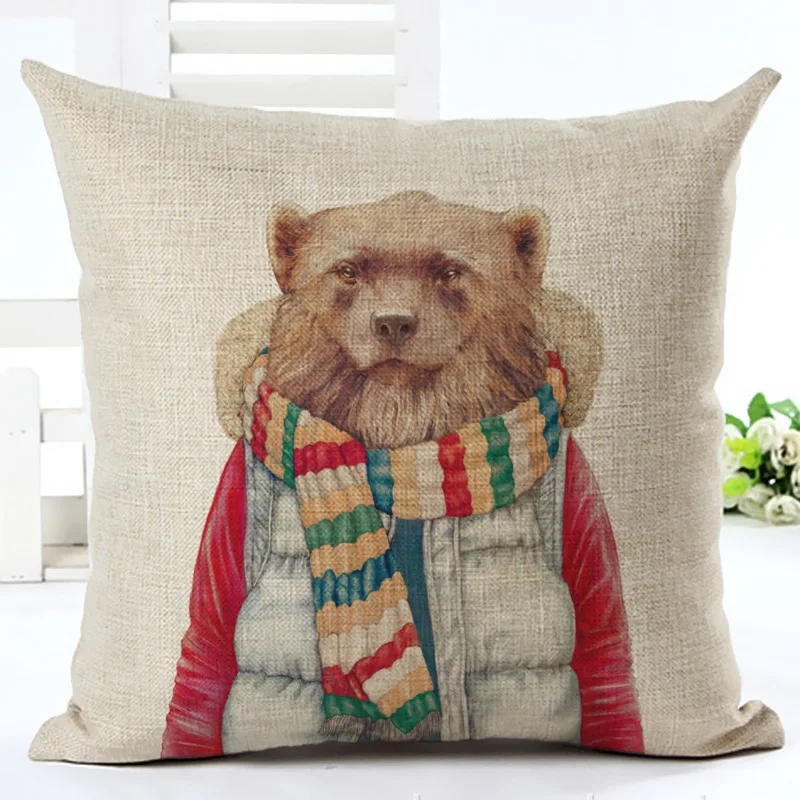 Polar Animal Face Tower Pillow Cover Home Decoration Living Room Sofa Office Seat Cushion Cover 45x45cm Linen Pillowcase