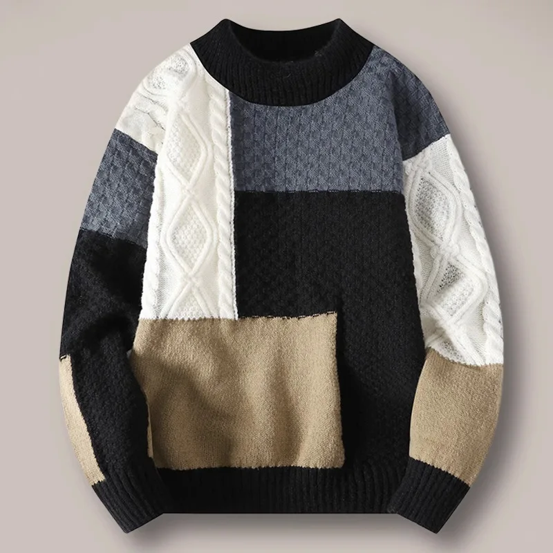 

New Vintage Sweater for Men Loose Fit Patchwork Knit Pullover Autumn Winter Casual Knitted Top Men Women