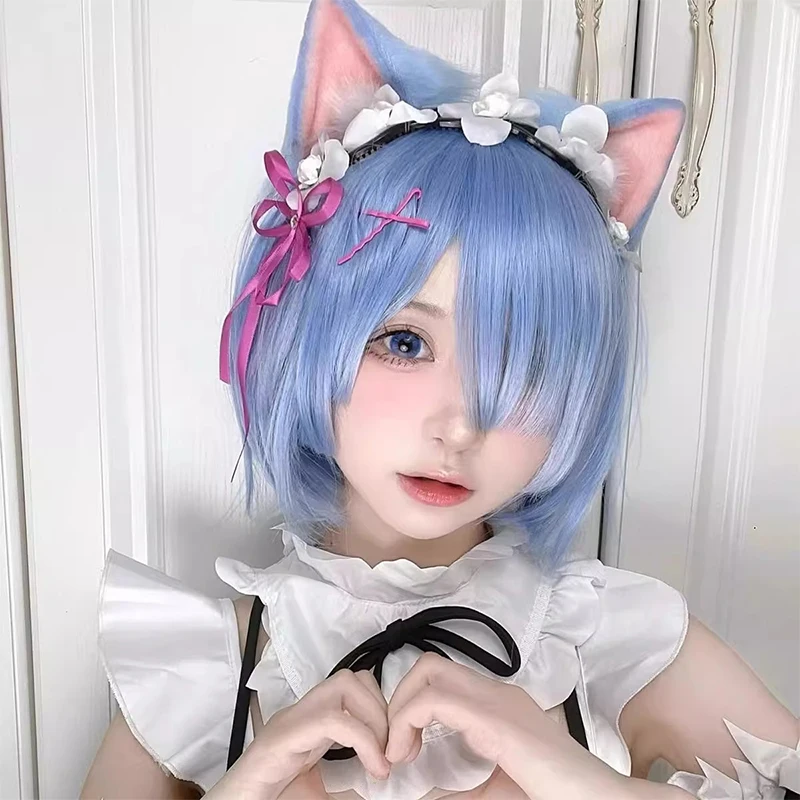 

From Zero to Another World Life, Rem's same style cosplay wig, comic exhibition prop, short Bob hair set