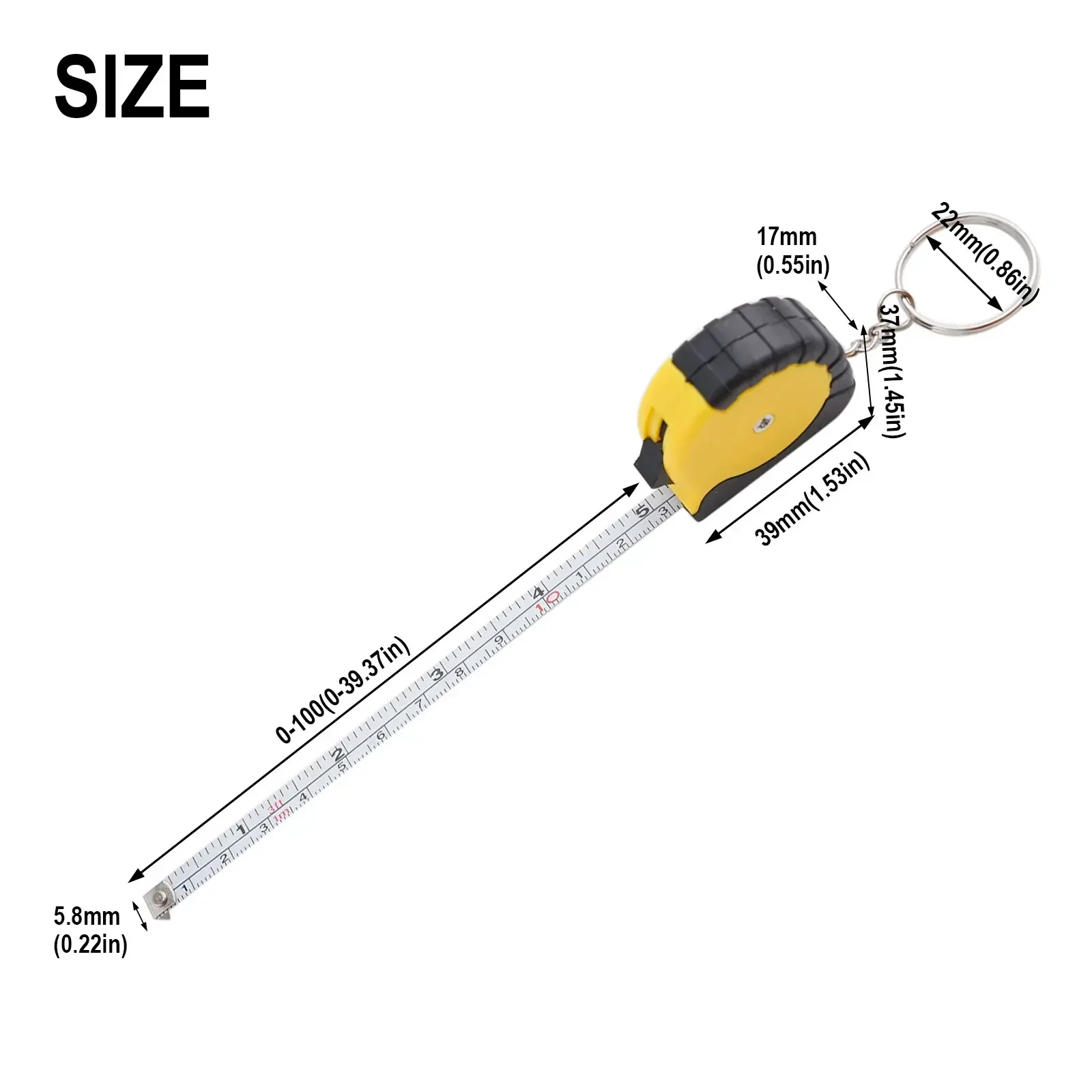 Keychain Ruler Metric Inch Tape Sturdy Construction Accurate Measurements Dual-sided Measurement Easy To Carry