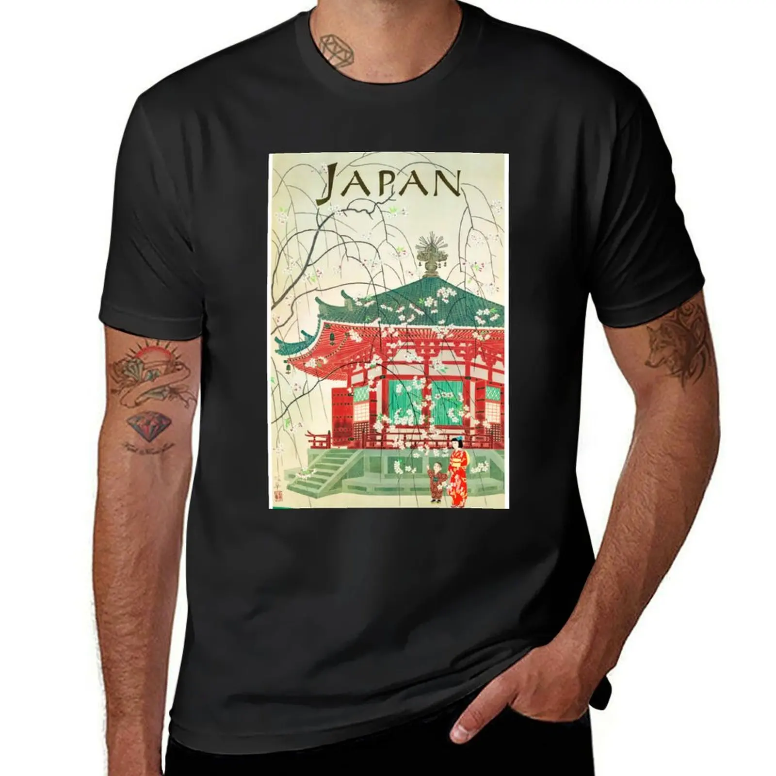 Japan Vintage Travel Poster Restored T-Shirt plain vintage plain t shirts men