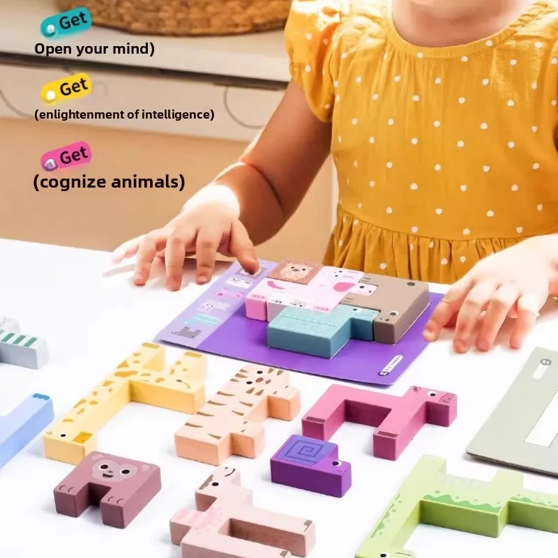 Animal Tower Stacking Blocks Educational Logic & Thinking Game Toddler Puzzle Toy Colorful Pieces Safe Wood Learning Activity