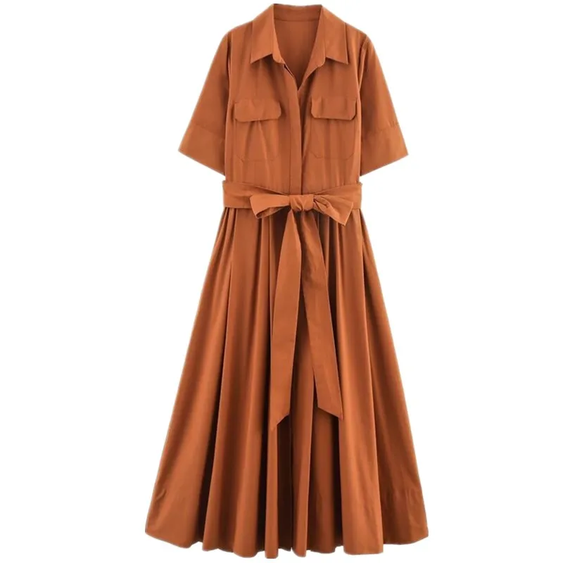 Vestido Csa Longo Pronto para o Verão 2025 Moda Fena Versátil de Seda Gaze E Peça Única para Escritório.