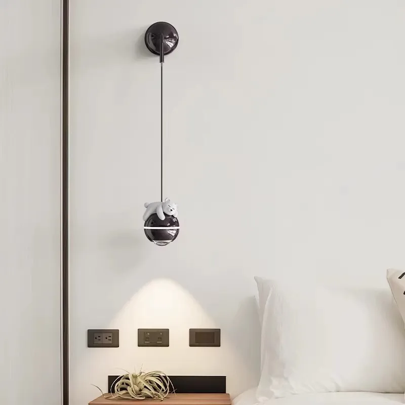 Italian Cartoon Bear Pendant Lights LED Adjustable Hanging Lamps Modern Minimalist Bedroom Bedside Living Home Decor Chandelier