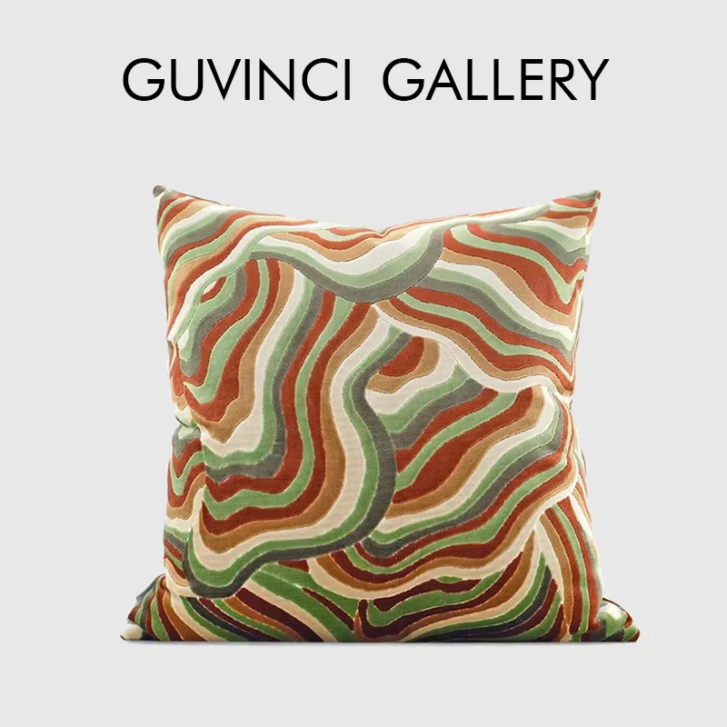 GUVINCI Red Land Retro-Inspired Colors Cushion Cover Mid-Century Modern Abstract Wave Pattern Textured Pillowcase For Sofa Couch