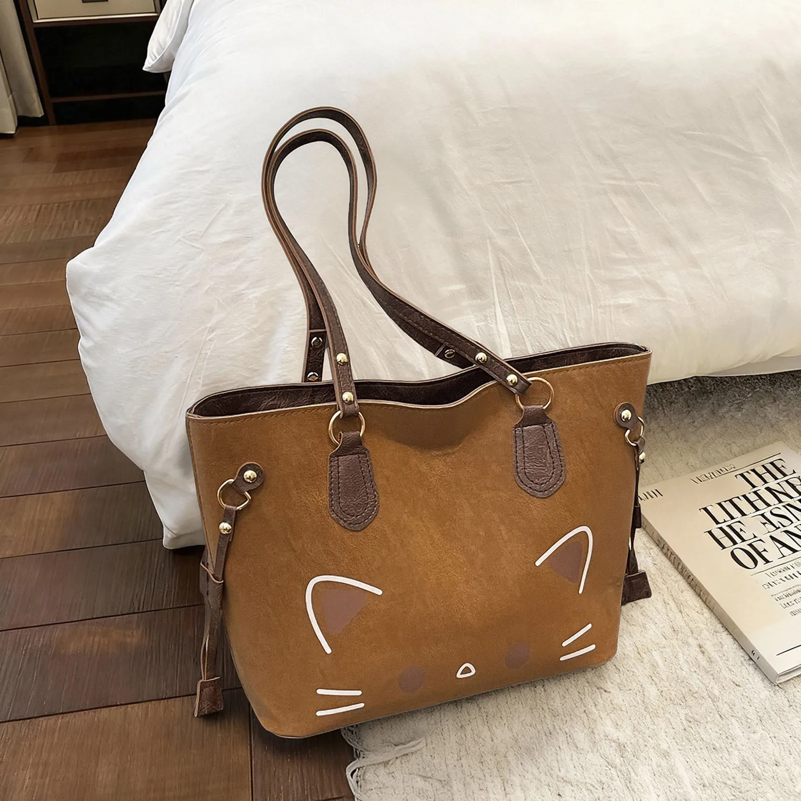 

Женская сумка-тоут с застежкой-молнией, стильный принт с изображением кота, большая вместительная сумка через плечо