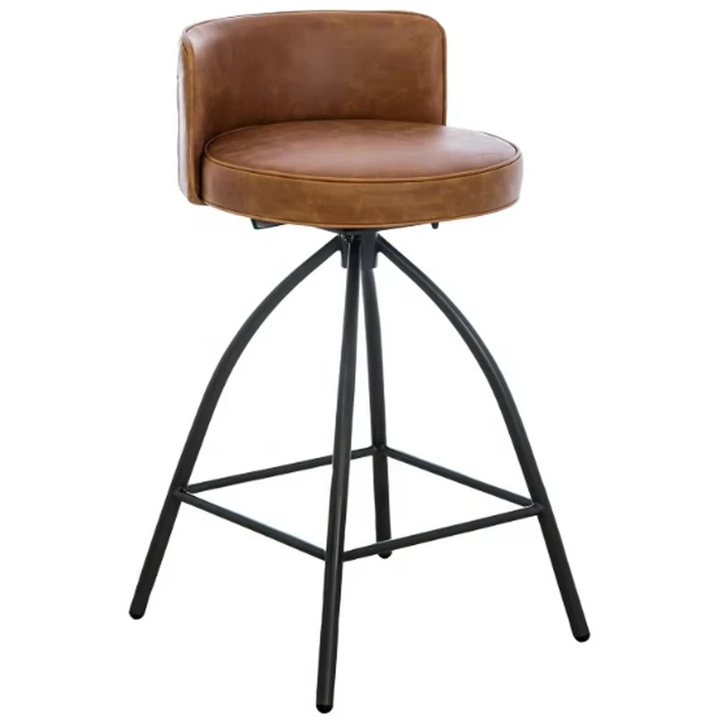 Modern Vintage Leather Bar Stool AKKU ART | Industrial Design Commercial Use Antique Black Metal Hotel Living Room Villa