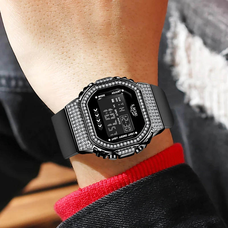 LIGE Orologio da uomo digitale da esterno in silicone semplice casual sportivo impermeabile allarme luminoso data automatica orologi elettronici per regali da uomo