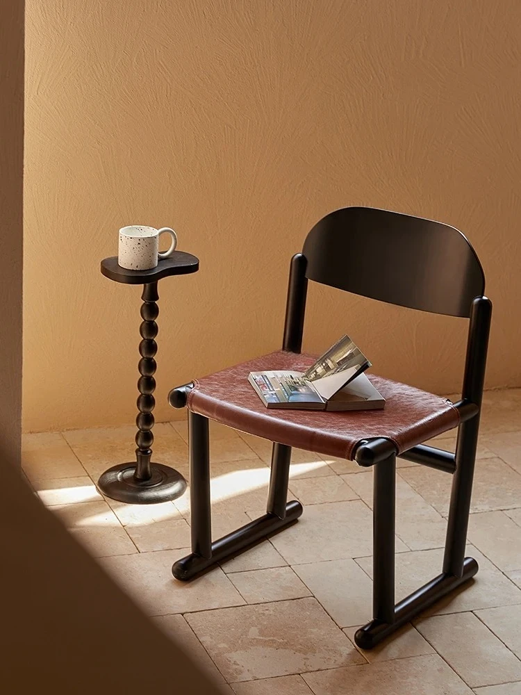 

Дизайнерский обеденный стул из цельного дерева в стиле ретро, домашний кожаный стул со спинкой для отдыха, скандинавский свет, роскошь