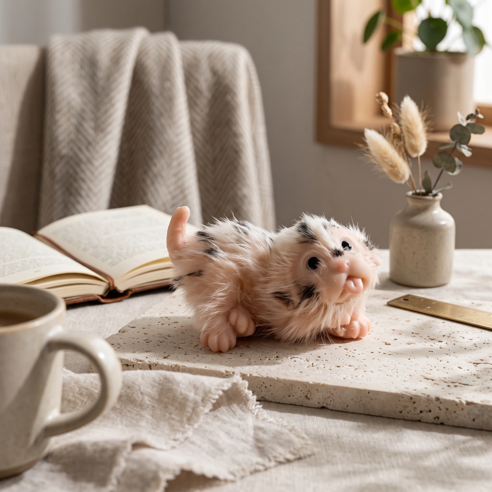 Dog Figurine with Furry Coating Realistic Dog Figurine Toy Miniature Compact for Collectors, Desk, Bookshelf