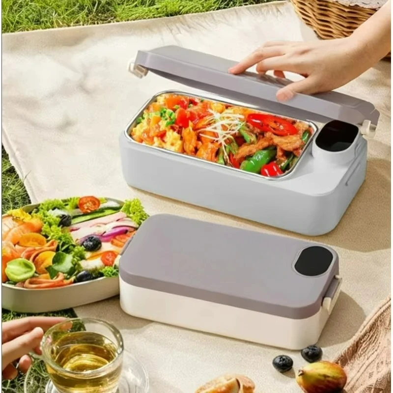 Portable Heated Lunch Box 304 Stainless Steel Container USB-Powered No Water Added Design for Office Car & Travel Meal Warming