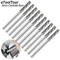 10pcs 3mm 1/8 Shank Double Cut Tungsten Carbide Rotary Burr Sets For Dremel Rotary Tools Rasp File Milling Cutter Aluminum Wood