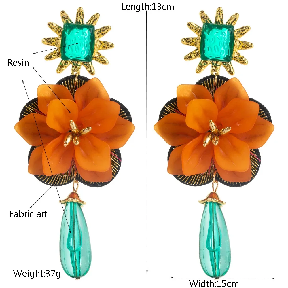 Bohemian Resin Flower Stud Earrings for Women Ethnic Tribal Earrings Long Drop Dangle Earrings Dropshipping