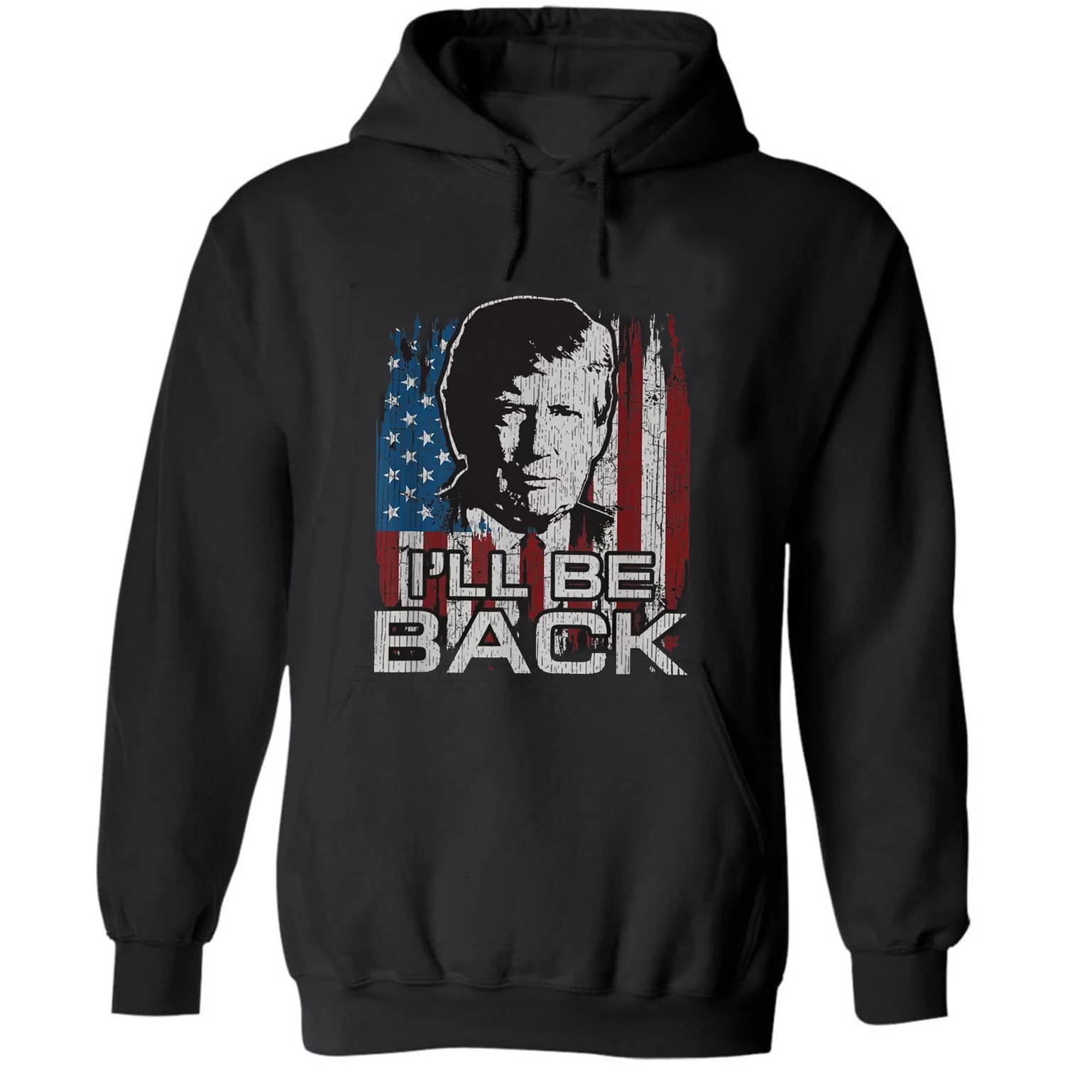 

Election 2024 I'll Be Back Vintage Trump 2024 Voter Supporter Sweatshirts 100% Cotton Casual Unisex Pullover Hoodie Streetwear