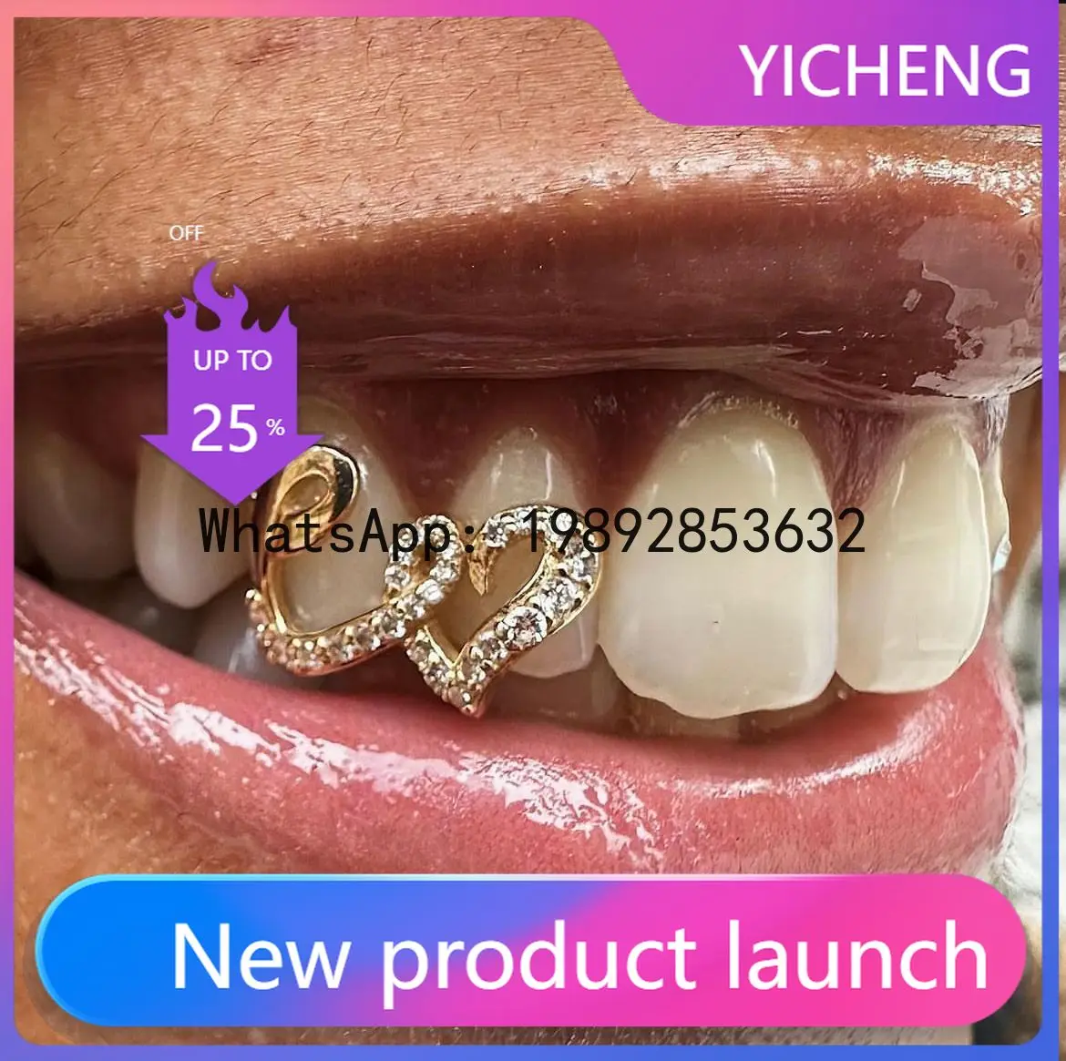 

Double heart copper micro-paved zircon hip hop grillz - trendy & personalized tooth jewelry