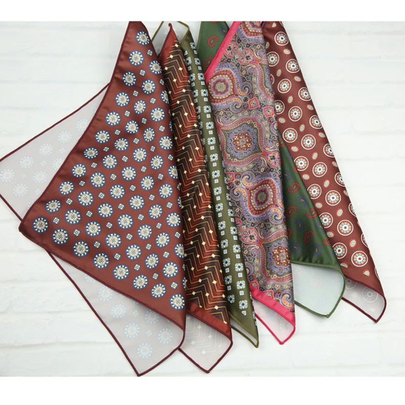 2026 Oversized Silky Pocket Square For Men 27CM Luxury Floral Dots Pocket Square Wedding Hanky Paisley Chest Towel Suits Scarf