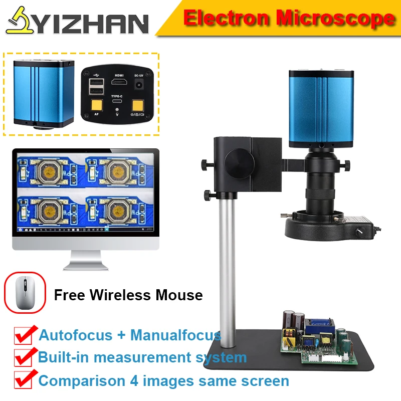 130X C-mount Zoom Lens Electron Microscope Autofocus HD HDMI Type-C Camera Freeze Contrast Metal Stand Light For Phone Repair