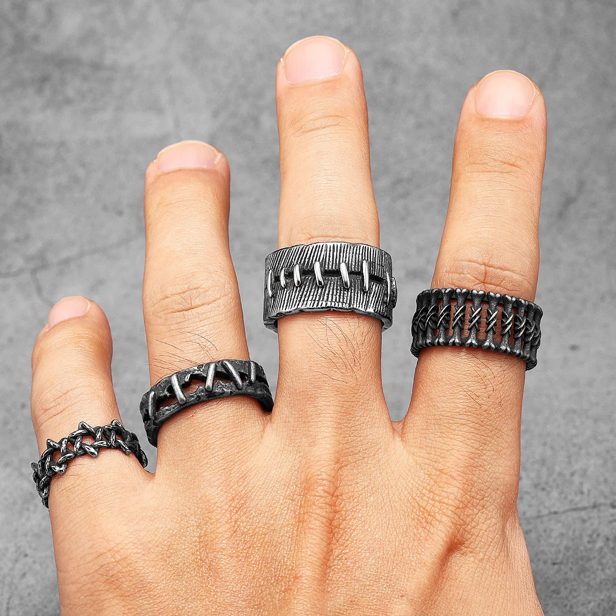 Gothic Suture Men Rings Stainless Steel Women Jewelry Retro Punk New In Rock Stranger Things Fashion Accessories Gift Wholesale