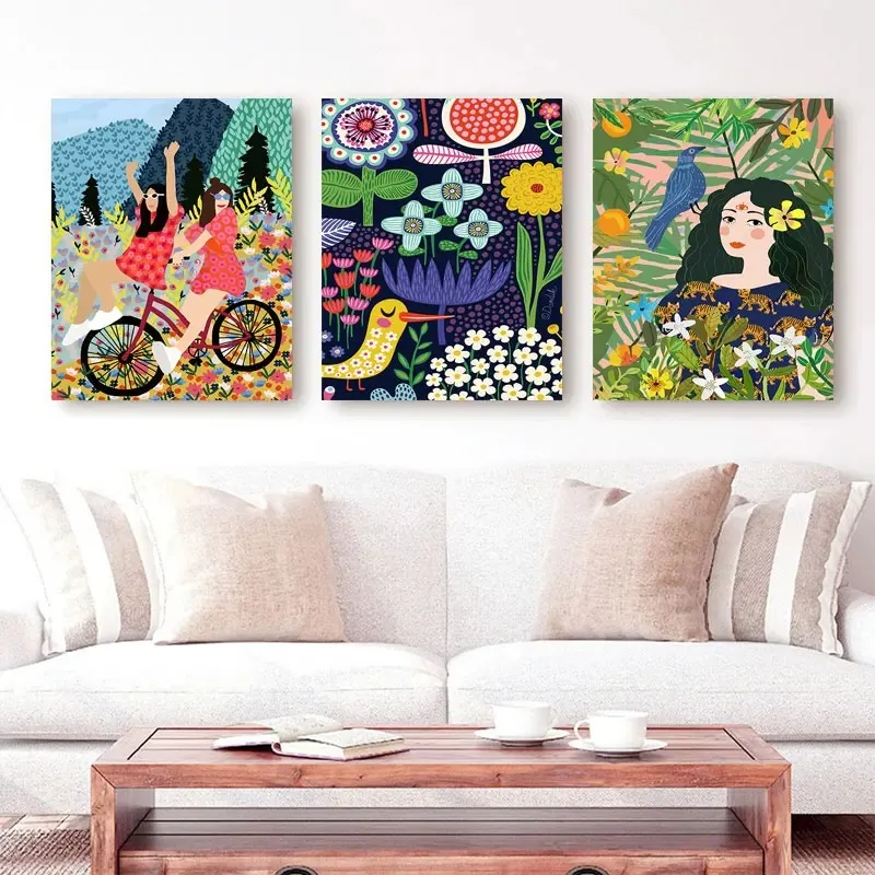 Colorful Abstract Fashion Moroccan Girl Wall Art Posters Minimalist Print Canvas Painting for Living Room Modern Home Decor