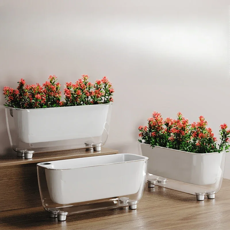 Rectangular Transparent Basket Water Storage Basin Automatic Self-priming Hydroponic Flowerpot Container Balcony Planting 선반