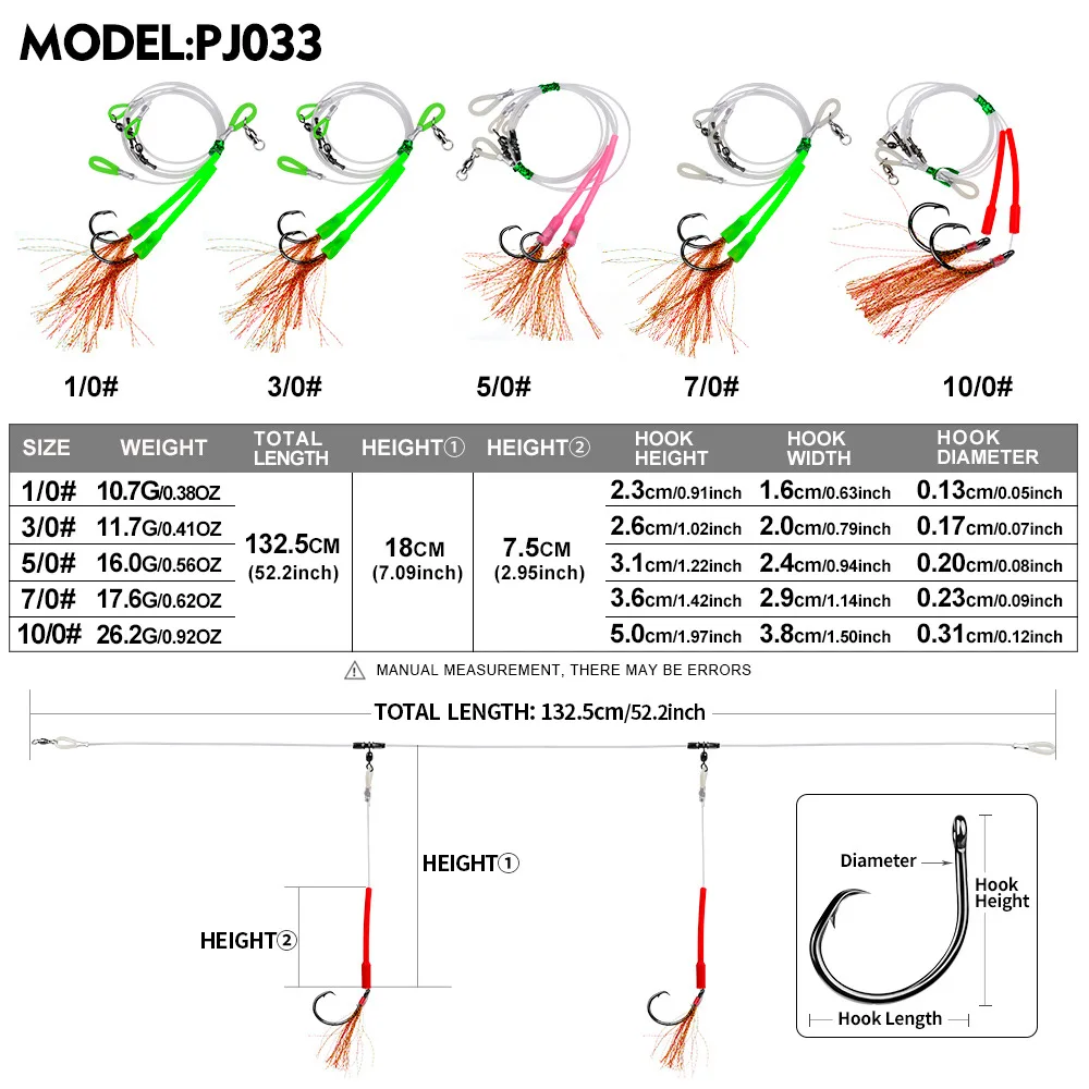 1 Bag Glow Deep Sea Sabiki Rig 1/0-10/0 Grouper Cod Fishing Lure with Flasher Tuna Circle Hook Saltwater Hand Tied Fishing Lures