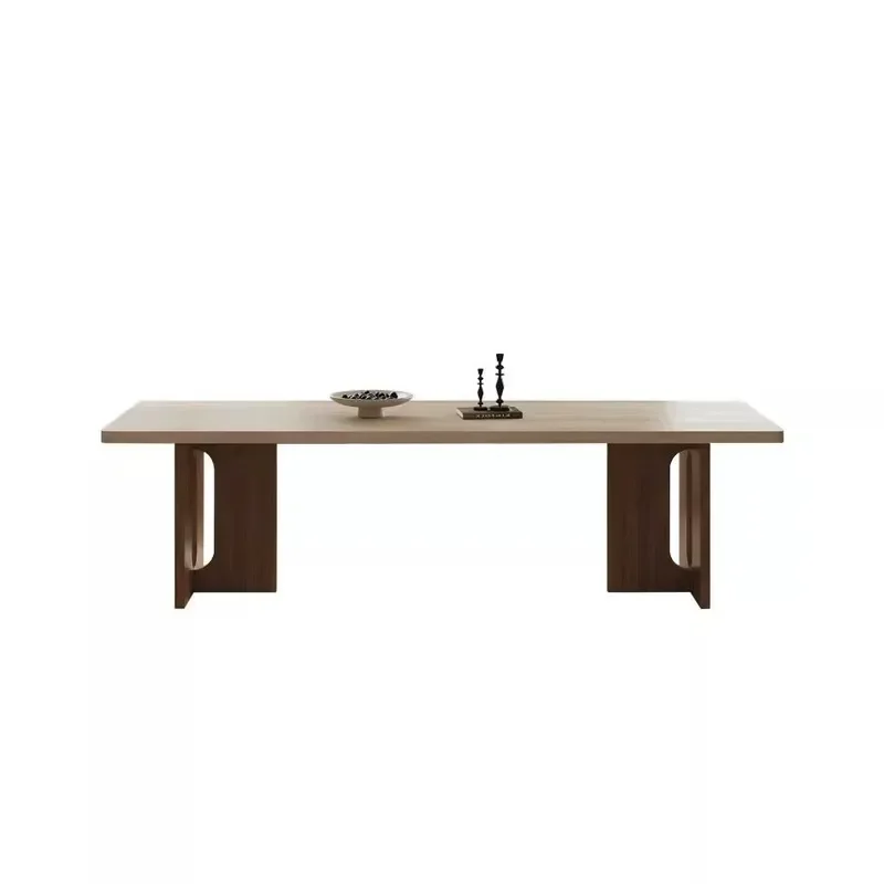 French Retro Travertine Rock Slab Dining Table Chinese Antique Style Solid Wood Base Modern Home Kitchen Furniture