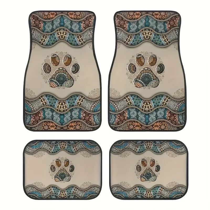 4pcs Car Floor Mat, Bohemian Dog Paw Print Pattern Car Front And Rear Seat Floor Mat All-weather Fill Protection Car Decoration