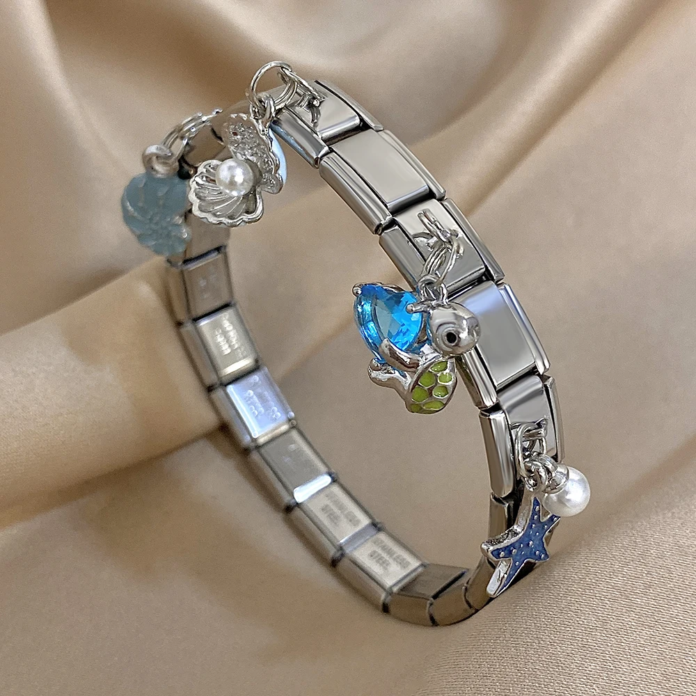 

DODOHAO Turtle Love Heart Pearl Starfish Stretch Charms Bracelets For Women Ocean Style Elastic Bangles Fashion Jewelry