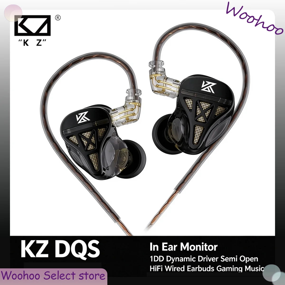 KZ DQS In Ear Monitor 1DD Dynamic Driver Semi Open Wired Earbuds HiFi Headphones Gaming Music For Audiophile Daily Listening Use