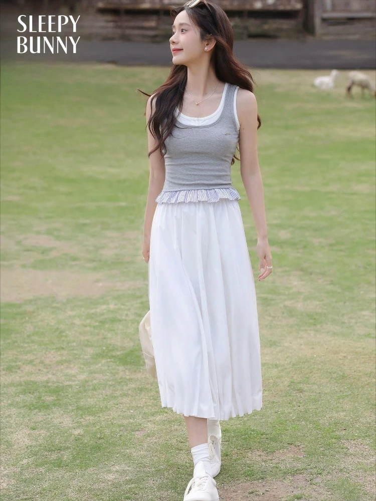 

Women Pleated Elastic Waist Midi Skirt Early Spring Hip Covering Slim Fit Flowy A-line Skirt Lady Elegant Casual Daily Wear Chic