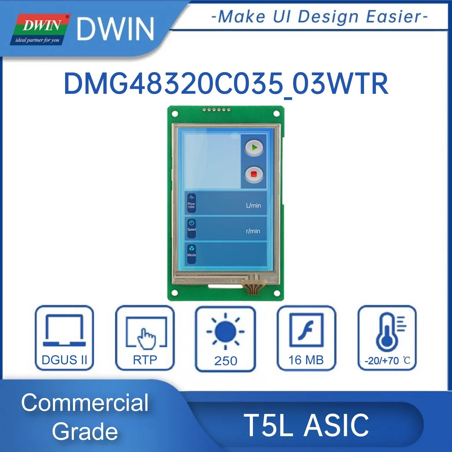 DWIN 3.5 Inch LCD Display Module 320*480 HMI Commercial Grade Touch Panel Connect Arduino ESP32 STM32 UART TFT DMG48320C035_03W