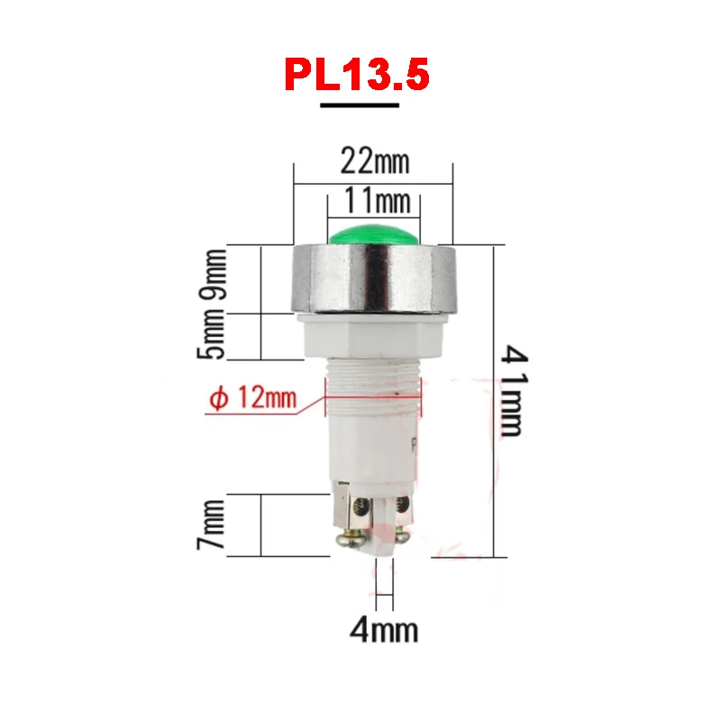 Luz indicadora do sinal, luz piloto, PL13.5, ADP-PL, 12V, 24V, 110V, 220V, 380V, 12mm, 10 PCes