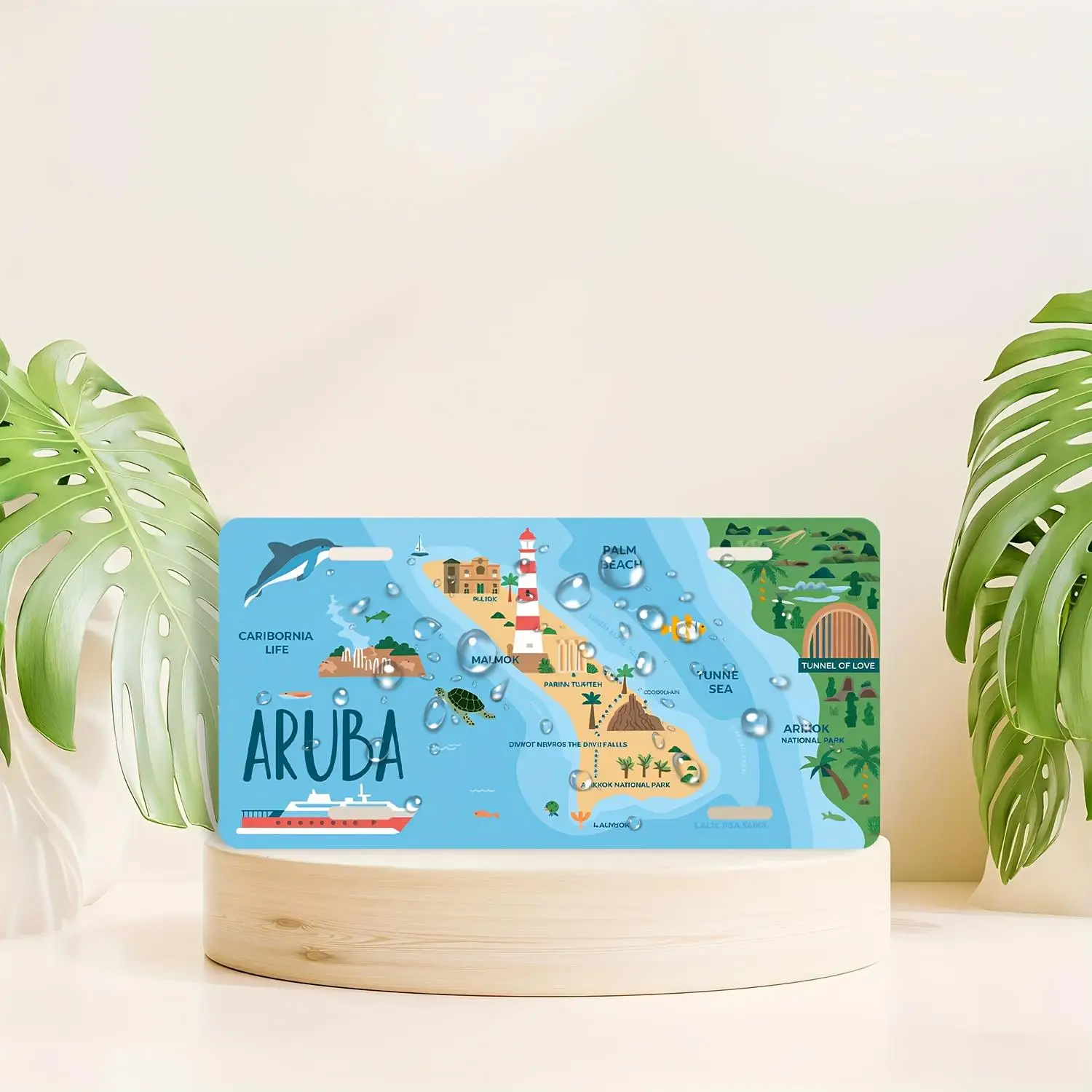 2D Flat, License Plate Cover and Plaque, Aruba Island Decorative Front Travel Map, Unisex License Plate Cover, 12 X 6 Inches, Ve