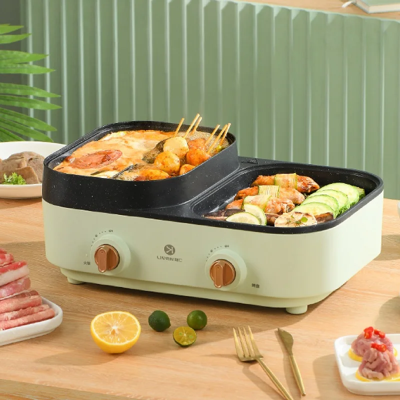 1500W Electrics Hot Pot Yuanyang Pot Multifunction High Capacity 3L Electric Cooker Non-Stick Grill Pan Kitchen Tools 1-3 People