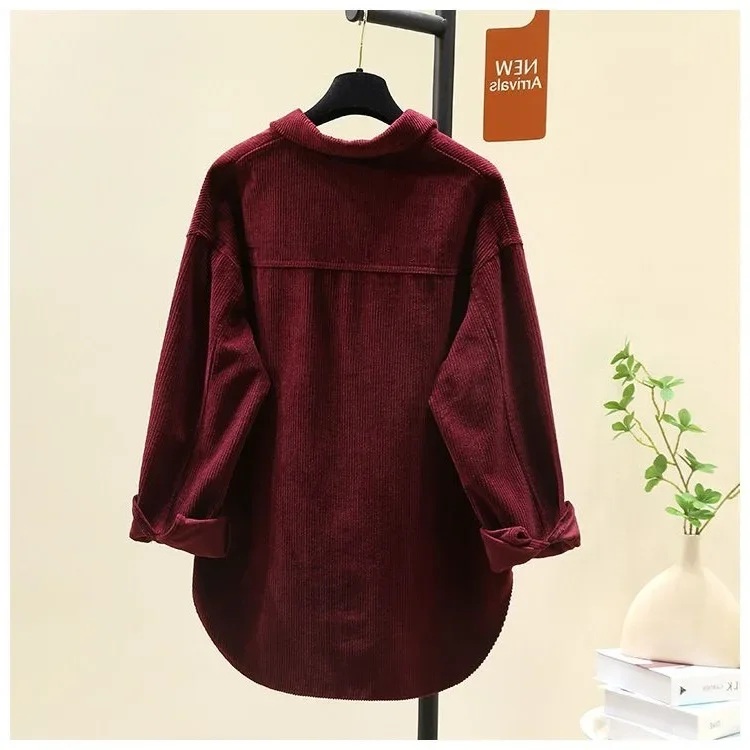 سميكة سروال قصير طويل الأكمام قميص نسائي الخريف الشتاء نمط جديد عادية فضفاض موضة النسخة الكورية منتصف طول سترة مفتوحة
