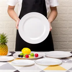 White Melamine Steak Trays Round Dinner Plates Western Food Dish Plate Snack Breakfast Dinner Dining Sets Hotel Househould
