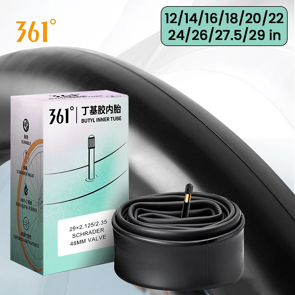 Chambre à air de vélo 361 Degrees avec valve Schrader 33/48MM pour VTT et cyclisme – Tailles 12/14/16/18/20/22/24/26/27.5/29 pouces