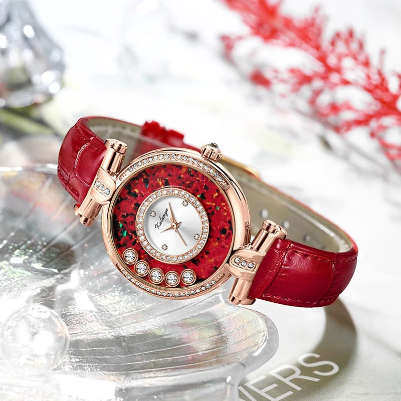 Orologio al quarzo alla moda da donna serie Rose cinturino in pelle impermeabile di alta qualità