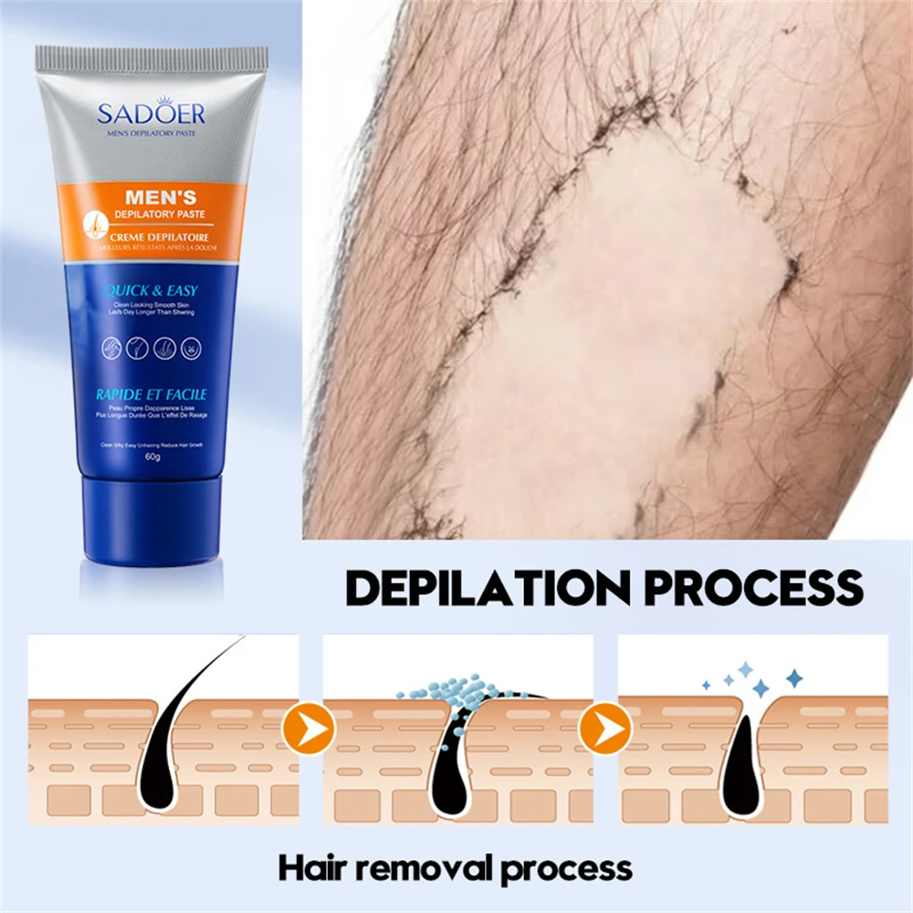 Men\'S Painless Hair Removal Cream Mild Non Irritating Hair Removal Cream SADOER Gentle Refreshing Hair Removal Cream 60g