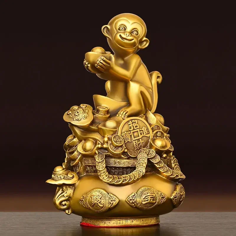 

High Quality Copper Monkey Ornaments Pot of Treasure Ruyi Monkey Living Room Office Decor