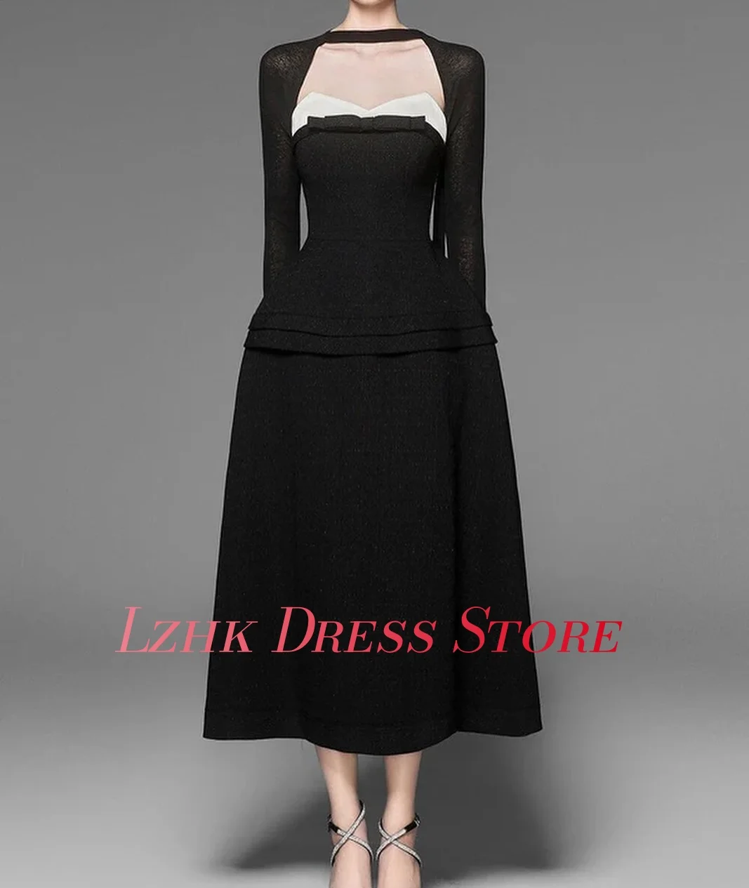 Customized Delicate Jersey A-Line 3D Bow Evening Dress High Quality Long Sleeves Sweetheart Ankle Length Bespoke Occasion Gowns