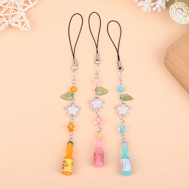 Creative Soda Water Bottle Mini Beverage Pendant Pentagram Bead Earphones Phone Chain Camera Chain Keychain Accessories